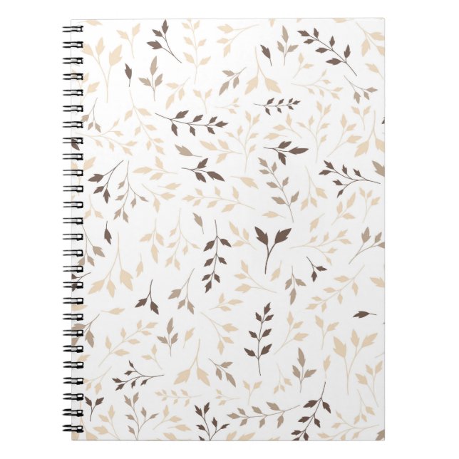 Neutral Beige Brun Botanisk Bladmönster Anteckningsbok (Framsidan)