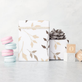 Neutral Beige Brun Botanisk Bladmönster Presentpapper