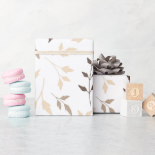 Neutral Beige Brun Botanisk Bladmönster Presentpapper