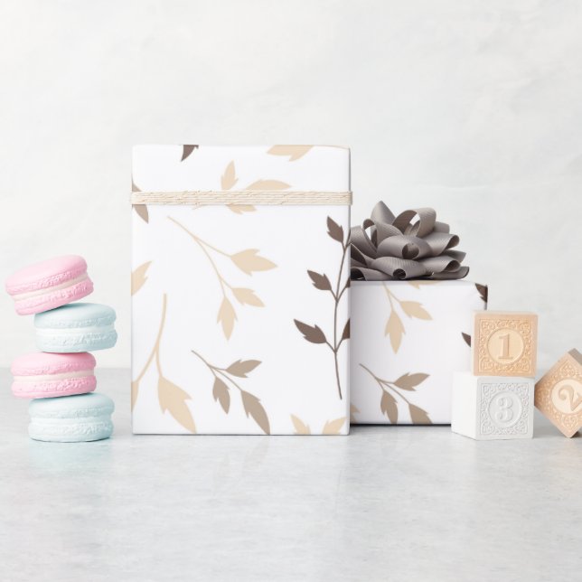 Neutral Beige Brun Botanisk Bladmönster Presentpapper (Baby Shower)