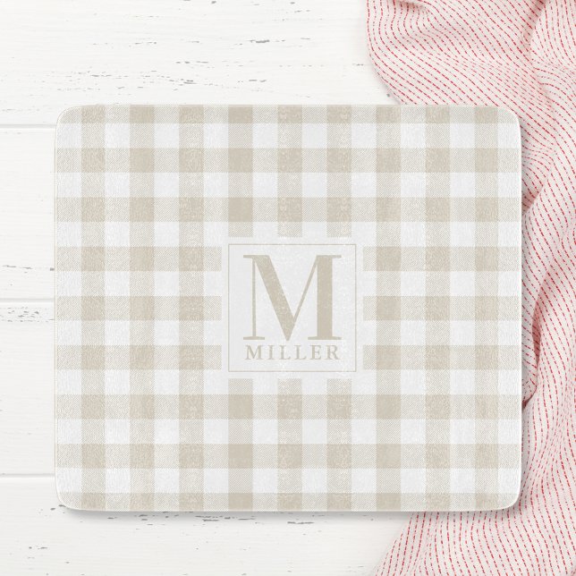 Neutral Beige Buffalo-rutig Glas med Familjenamn (Skapare uppladdad)