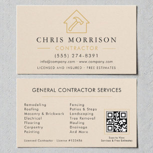 Neutral Beige Bygg Minimalistisk Guld QR-kod Visitkort