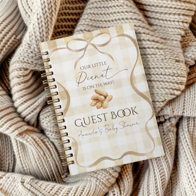 Neutral Beige Gingham Jordnötter Babykalas Gäst Anteckningsbok (Skapare uppladdad)
