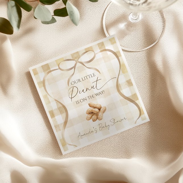 Neutral Beige Gingham Liten Peanut Bebis Bebisfest Pappersservett (Skapare uppladdad)