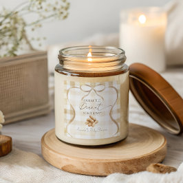 Neutral Beige Gingham Liten Peanut Bebis Bjudning Fyrkantigt Klistermärke