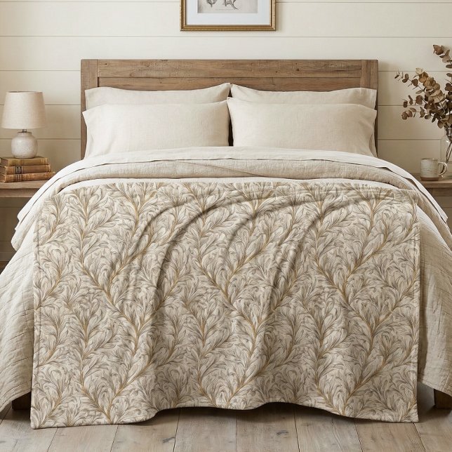 Neutral Beige Gold Botanical Leaf William Morris Fleecefilt (Skapare uppladdad)