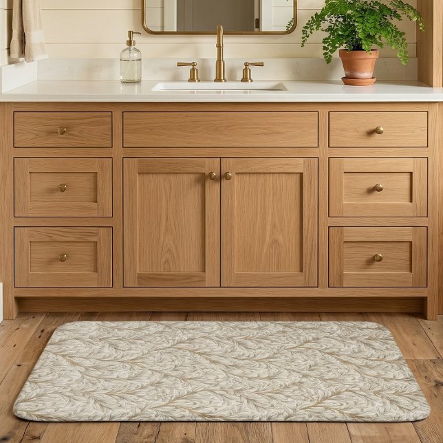 Neutral Beige Guld Botanisk Blad William Morris Badrumsmatta (Skapare uppladdad)