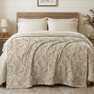 Neutral Beige Guld Botanisk Blad William Morris Fleecefilt