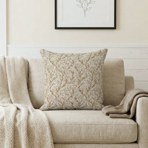 Neutral Beige Guld Botanisk Blad William Morris Kudde
