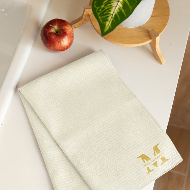 Neutral Beige Guld Monogram Kökshandduk (Skapare uppladdad)