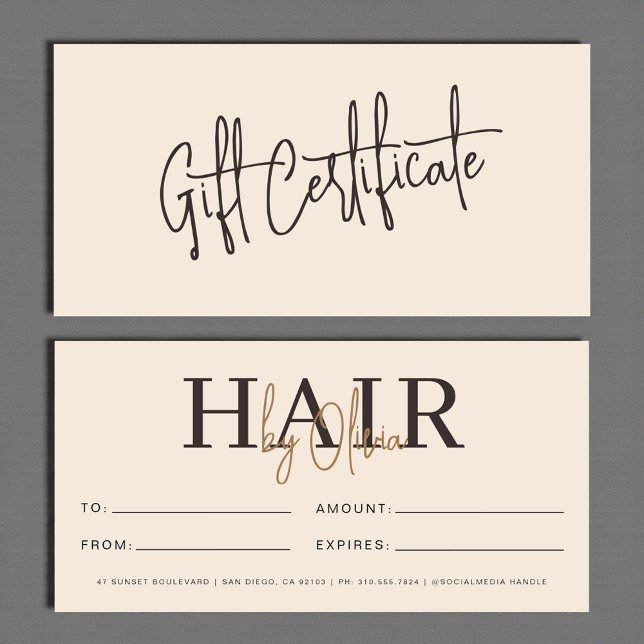 Neutral Beige Hair Salon Logo Gift Certificates (Skapare uppladdad)