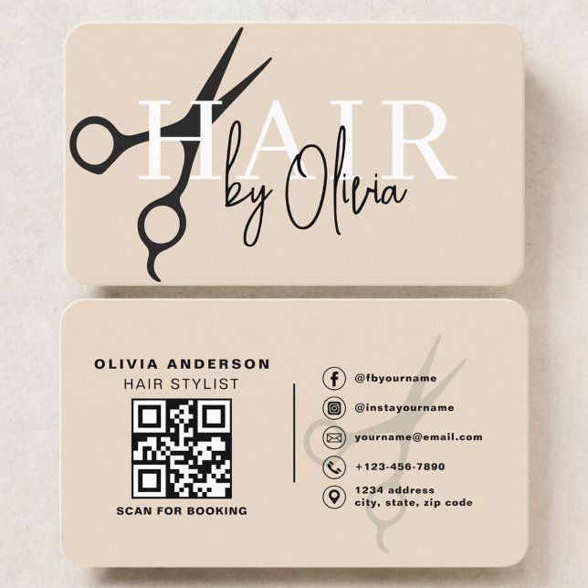 Neutral Beige Hair Stylist Scissors QR Code Visitkort (Skapare uppladdad)
