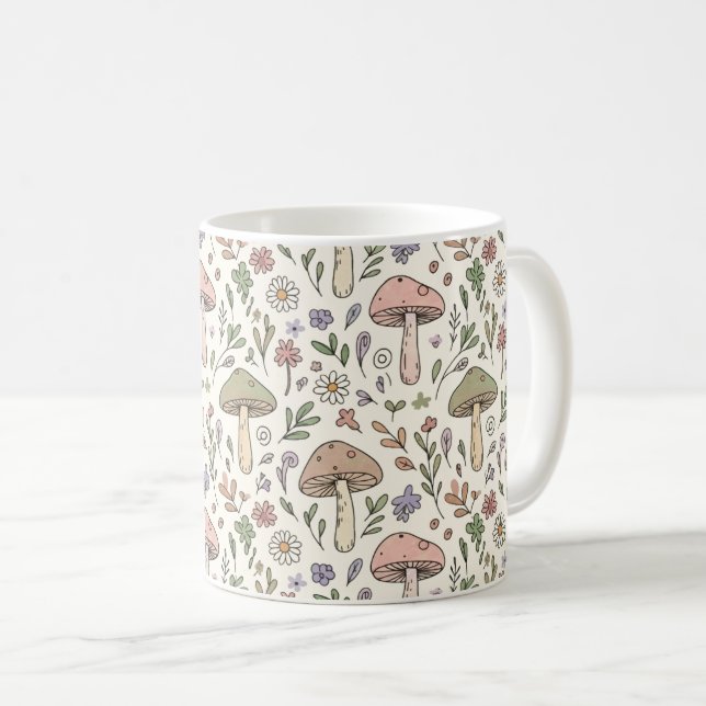 Neutral Beige Jordnära Svamp Sömlös Mönster Kaffemugg (Framsida höger)