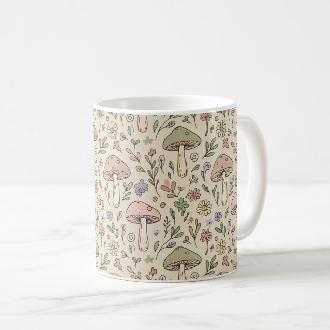 Neutral Beige Jordnära Svamp Sömlös Mönster Kaffemugg (Framsida höger)