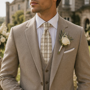Neutral Beige Karet Rutigt Mönster Slips