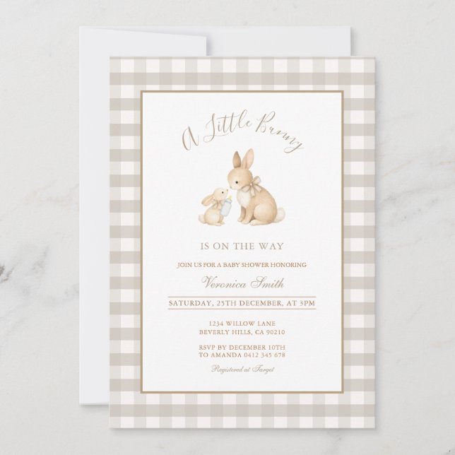 Neutral Beige Little Bunny Baby Shower Invitation Inbjudningar (Framsida)