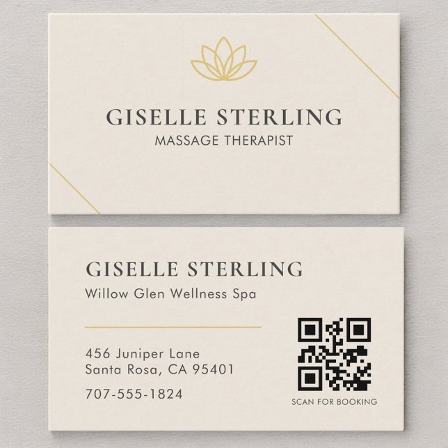 Neutral Beige Massageterapeut QR-kod Visitkort (Skapare uppladdad)