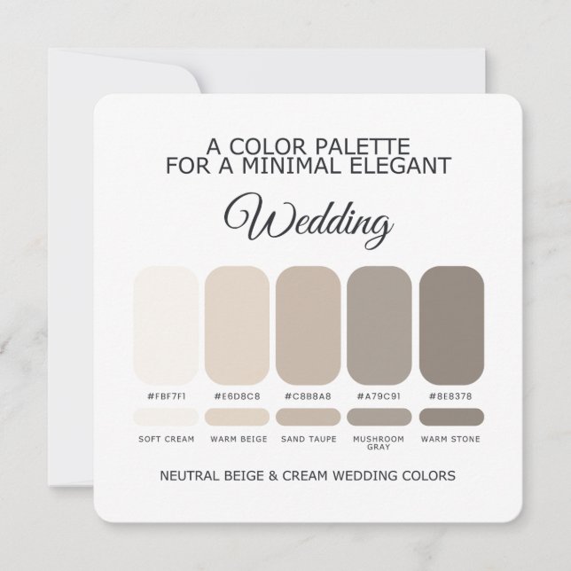 Neutral Beige och Krämfärgad Brölloppsfärgpalettko Inbjudningar (Framsida)