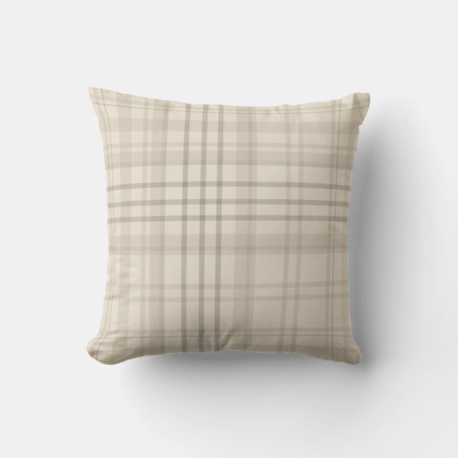 Neutral Beige Plaid Kudde (Framsida)