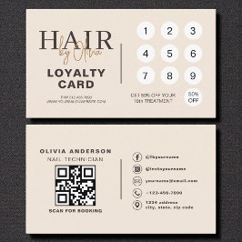 Neutral Beige QR Code Hair Salon Loyalty Card Lojalitetskort