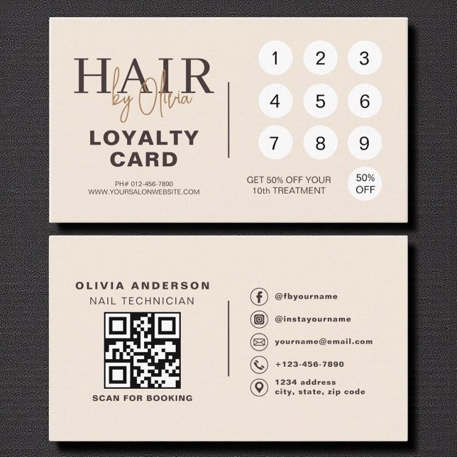 Neutral Beige QR Code Hair Salon Loyalty Card Lojalitetskort (Skapare uppladdad)