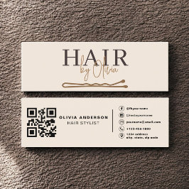 Neutral Beige QR Code Hair Stylist Modern Mini Visitkort