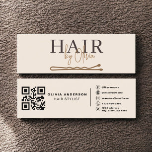 Neutral Beige QR-kod Frisör Modern Mini Visitkort