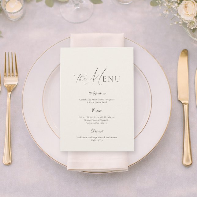 Neutral Beige Stripe Wedding Menu Inbjudningar (Skapare uppladdad)