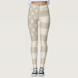 Neutral Beige, Tan, & Vit Amerikansk Flagga Earthy Leggings
