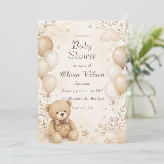 Neutral Beige Teddybjörn Bebisdopp Inbjudan 