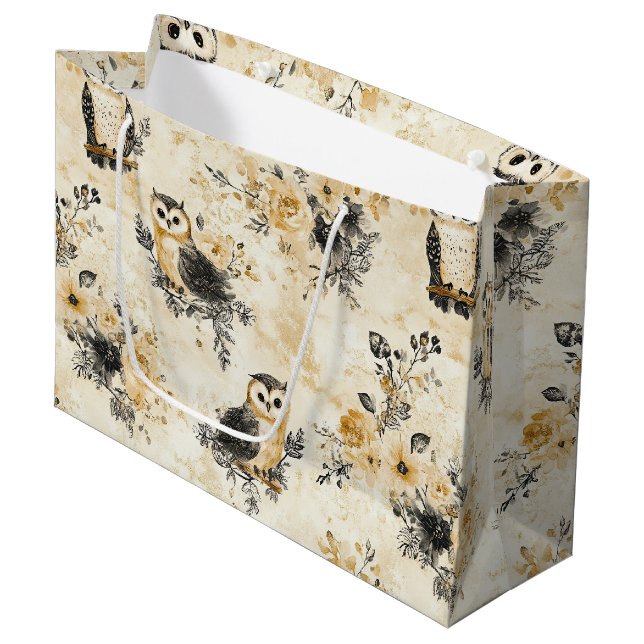 Neutral Beige Ugglas Botaniska Mönster (Framsidan Vinklad)