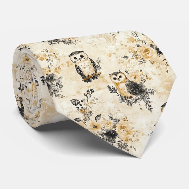 Neutral Beige Ugglas Botaniska Mönster Slips (Rullad)