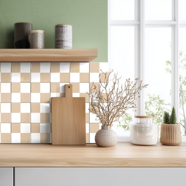Neutral Beige Vit Rutig Keramisk Platta Kakelplatta (Skapare uppladdad)