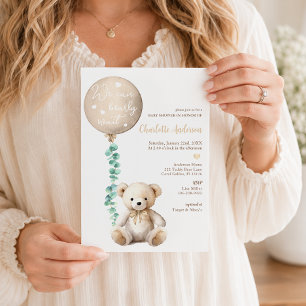 Neutral Björn Knappt Vänta Eukalyptus Baby Shower Inbjudningar