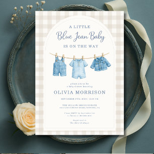 Neutral Blå Jean Baby Denim Baby Shower Inbjudningar