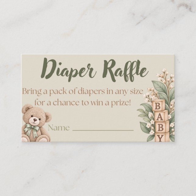 Neutral blöja-lottkort | Baby Shower Rabattkort (Framsida)