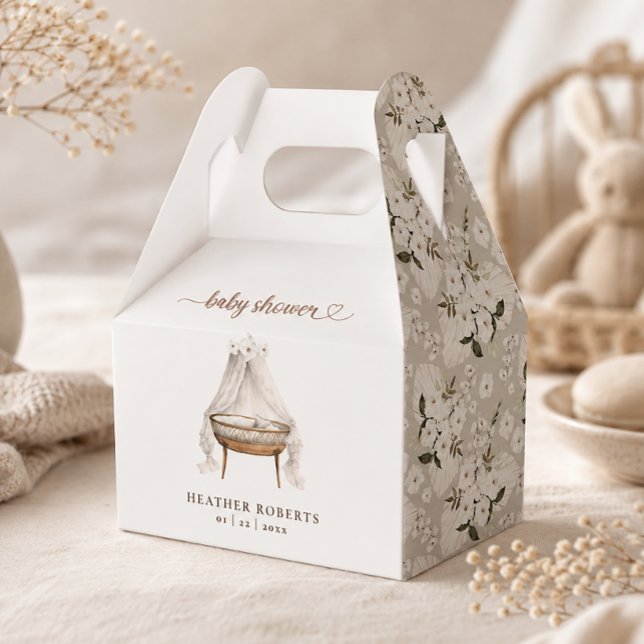 Neutral blomster boho babyfirande presentlåda (Elegant Baby Shower Favor Box)