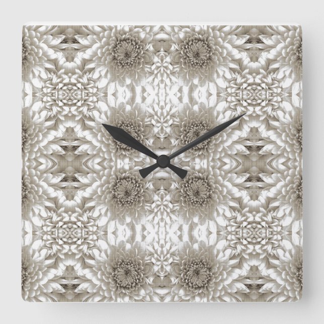Neutral blomur för vägg | Elegant lantlig stil Fyrkantig Klocka (Framsida)