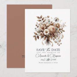 Neutral Bloom Mocha Mousse Blommig Bröllopsdusch Spara Datumet