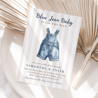 Neutral Blue Jean Baby On The Way Baby Shower Inbjudningar
