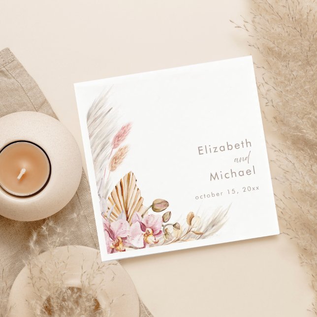 Neutral Blush Blommig Pampasgräs Mottagning Pappersservett (Skapare uppladdad)