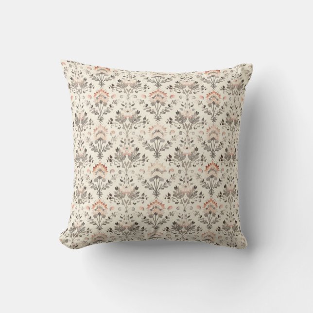 Neutral Blush Gray Botanical Throw Pillow Kudde (Framsida)