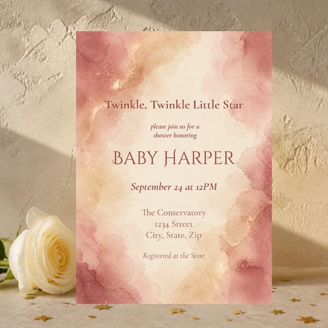 Neutral Blush Watercolor Barnrumsinbjudan Inbjudningar (Elegant blush watercolor baby shower invitation for baby girl and neutral baby shower celebrations.)