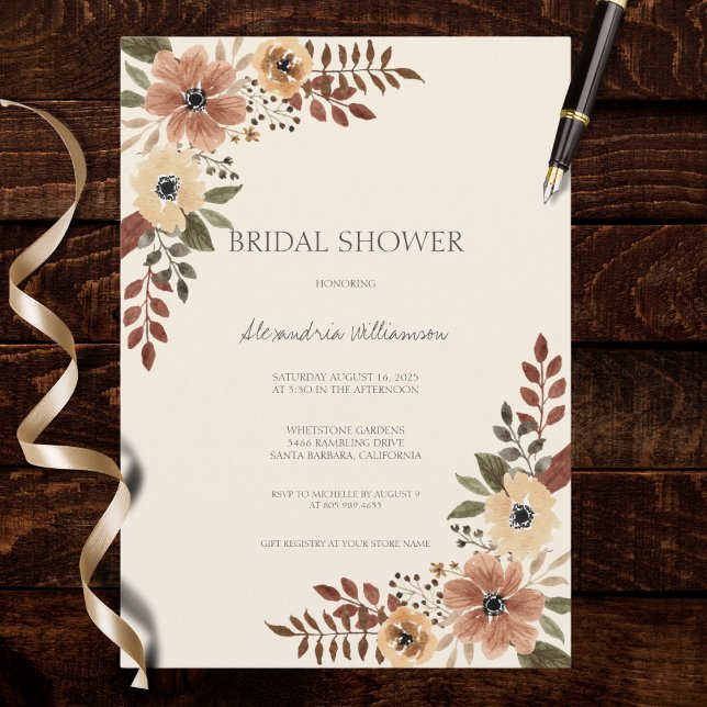 Neutral Bohemian Floral Bridal Shower  Inbjudningar (Skapare uppladdad)