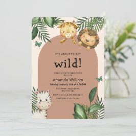 Neutral Boho Arch Wild Sarafi Animals Baby Shower Inbjudningar