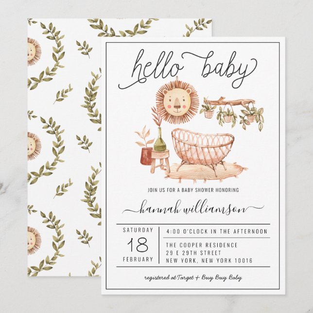 Neutral Boho Barnrum | Inbjudan till babykalas (Fram/baksida)