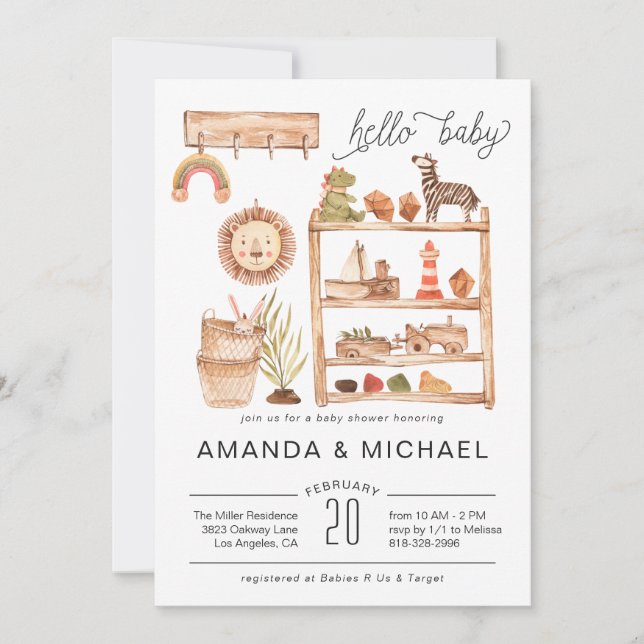 Neutral Boho Barnrum | Inbjudan till babykalas (Framsida)