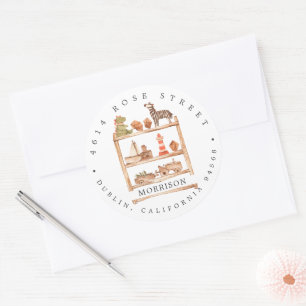 Neutral Boho Barnrumsfirande Returadressetikett Runt Klistermärke