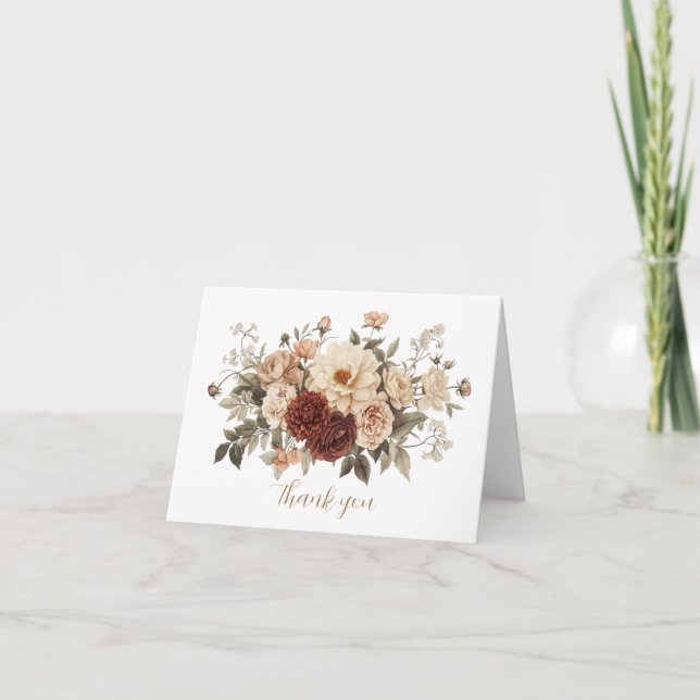 Neutral Boho Blomsterbukett Bröllop Bröllopsfest Tack Kort (Framsida)