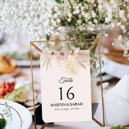 Neutral Boho Botanisk Bröllopsbord Nummerkort Bordsnummer